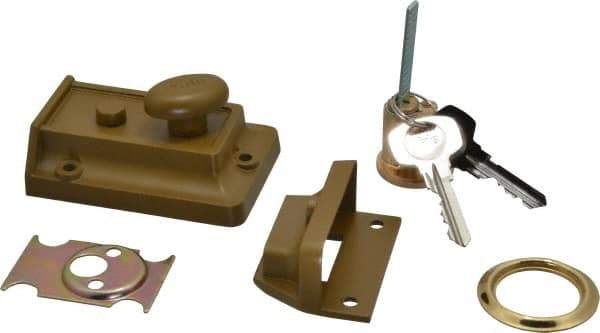 Yale - 1-1/8 to 2-1/4" Door Thickness, US3/Bright Brass Finish, Latch Deadbolt - Rim Cylinder - Exact Industrial Supply