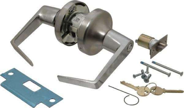 Yale - Grade 2 Storeroom Lever Lockset - 2-3/4" Back Set, 6 Pin Para Keyway Cylinder, US26D/Satin Chrome Plated Finish - Exact Industrial Supply