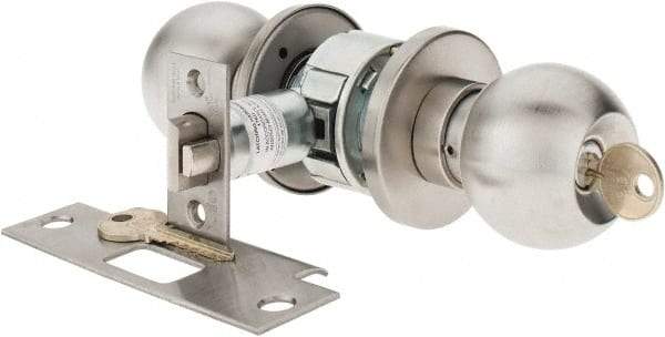 Yale - 1-3/8" Door Thickness, Stainless Steel Storeroom Knob Lockset - 2-3/4" Back Set, 2 Cylinder - Exact Industrial Supply