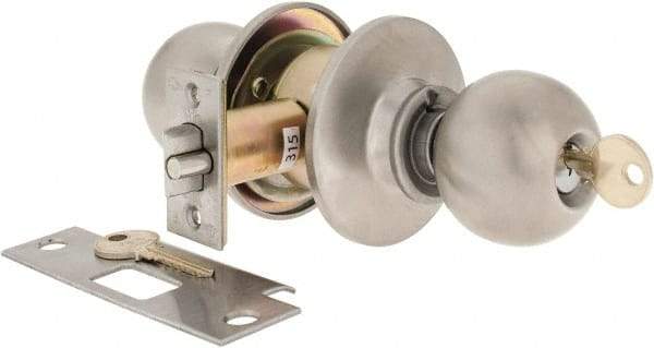 Yale - 1-3/8" Door Thickness, Stainless Steel Entrance Knob Lockset - 2-3/4" Back Set, 2 Cylinder - Exact Industrial Supply