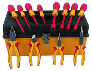 12 Piece - Insulated Pliers; Cutters; Slotted & Phillips Screwdrivers; Nut Drivers in Tool Box - Exact Industrial Supply