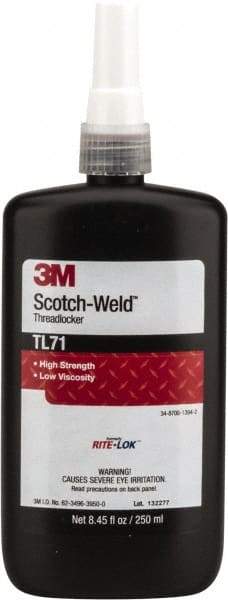 3M - 250 mL, Red, High Strength Liquid Threadlocker - Series TL71, 24 hr Full Cure Time, Hand Tool, Heat Removal - Exact Industrial Supply