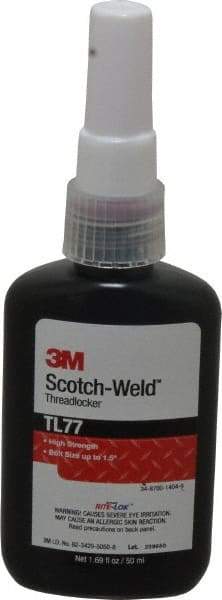 3M - 50 mL Bottle, Red, High Strength Liquid Threadlocker - Series TL77, 24 hr Full Cure Time, Hand Tool, Heat Removal - Exact Industrial Supply