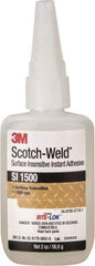 3M - 2 oz Bottle Clear Instant Adhesive - Series SI1500, 5 to 60 sec Working Time, 24 hr Full Cure Time, Bonds to Cardboard, Ceramic, Fabric, Fiberglass, Foam, Glass, Leather, Metal, Paper, Plastic, Rubber, Vinyl & Wood - Exact Industrial Supply