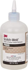 3M - 1 Lb Bottle Clear Instant Adhesive - Series PR600, 4 to 25 sec Working Time, 24 hr Full Cure Time, Bonds to Cardboard, Ceramic, Fabric, Fiberglass, Foam, Glass, Leather, Metal, Paper, Plastic, Rubber, Vinyl & Wood - Exact Industrial Supply
