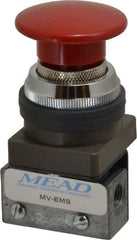 Mead - 1/8" NPT Emergency Stop Manual Valve - 3 Ports, 3-Way, 2-Position Detent, Emergency Stop Push Button Red & Manual Return - Exact Industrial Supply