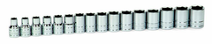 16 Piece - 1/2" Drive - Shallow 6 Point Socket Set on Clip Rail Metric - Exact Industrial Supply