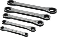 Lang - 5 Piece, 1/4 to 7/8", 12 Point, Ratcheting Box Wrench Set - Inch System of Measurement, Chrome Finish, Comes in Vinyl Roll - Exact Industrial Supply