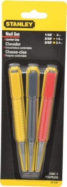 Stanley - 3 Piece, 1/32 to 3/32", Nail Punch Set - Comes in Carded - Exact Industrial Supply