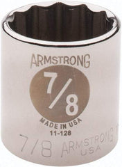 Armstrong - 7/8", 3/8" Drive, Standard Hand Socket - 12 Points, 1-13/64" OAL - Exact Industrial Supply