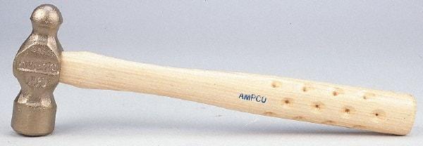 Ampco - 1-1/2 Lb Head Bronze Nonsparking Ball Pein Hammer - Hickory Handle - Exact Industrial Supply