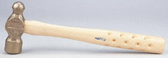 Ampco - 2 Lb Head Bronze Nonsparking Ball Pein Hammer - Hickory Handle - Exact Industrial Supply