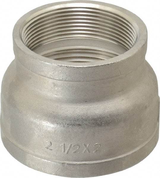 Merit Brass - 2-1/2 x 2" Grade 304 Stainless Steel Pipe Reducer Coupling - FNPT x FNPT End Connections, 150 psi - Exact Industrial Supply