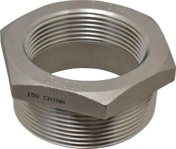 Merit Brass - 3 x 2-1/2" Grade 304 Stainless Steel Pipe Hex Bushing - MNPT x FNPT End Connections, 150 psi - Exact Industrial Supply
