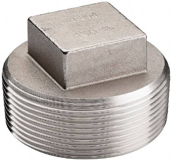 Merit Brass - 2-1/2" Grade 316 Stainless Steel Pipe Square Head Plug - MNPT End Connections, 150 psi - Exact Industrial Supply