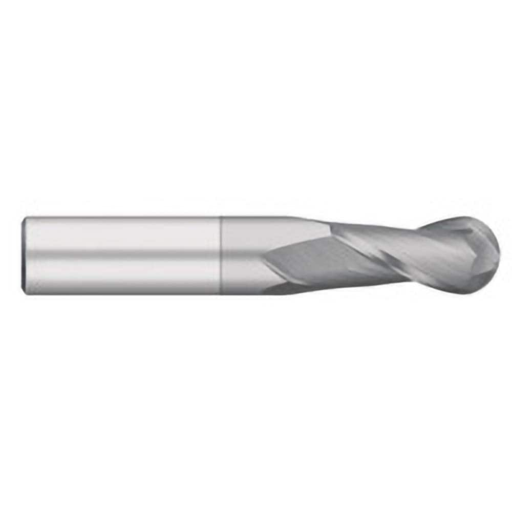 Ball End Mill: 1″ Dia, 1.5″ LOC, 2 Flute, Solid Carbide 4″ OAL, 1″ Shank Dia, 30 ° Helix, TiCN Coated, Single End