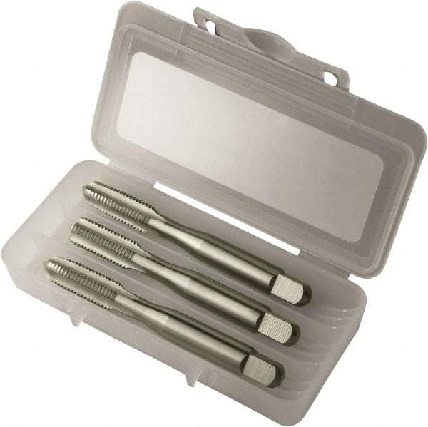 Vermont Tap & Die - #8-36 UNF, 4 Flute, Bottoming, Plug & Taper, Bright Finish, High Speed Steel Tap Set - Right Hand Cut, 2-1/8" OAL, 3/4" Thread Length, 2/2B/3B Class of Fit, Series 3105 - Exact Industrial Supply