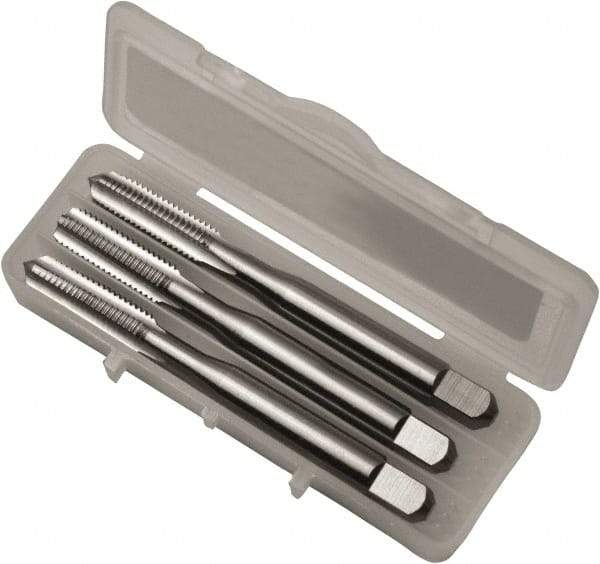 Vermont Tap & Die - #8-32 UNC, 4 Flute, Bottoming, Plug & Taper, Bright Finish, High Speed Steel Tap Set - Left Hand Cut, 53.98mm OAL, 3/4" Thread Length, Series 3105L - Exact Industrial Supply