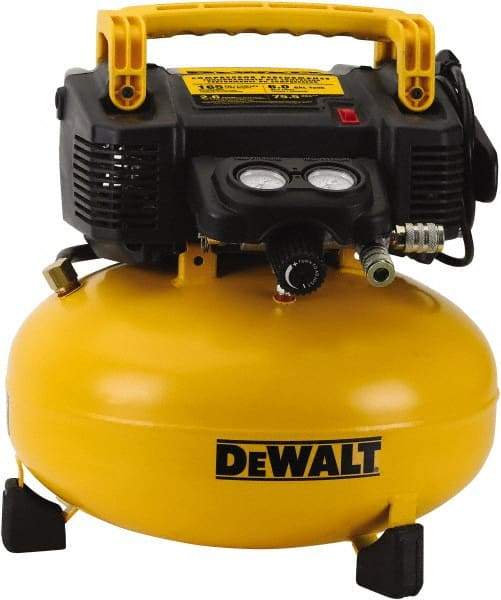 DeWALT - 0.9 hp, 2.6 SCFM at 90 psi, Pancake Compressor - 6 Gal Tank, 10 Amp, 165 psi, 120V (60 Hz) - Exact Industrial Supply