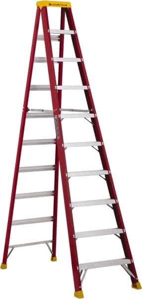 Louisville - 9 Steps, 10' High, Type IA Rating, Fiberglass Step Ladder - 300 Lb Capacity, 27-13/16" Base Width - Exact Industrial Supply