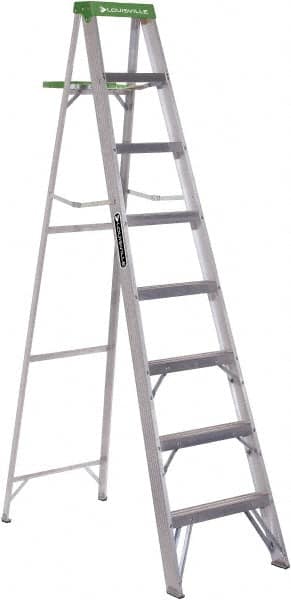 Louisville - 7 Steps, 8' High, Type II Rating, Aluminum Step Ladder - Exact Industrial Supply