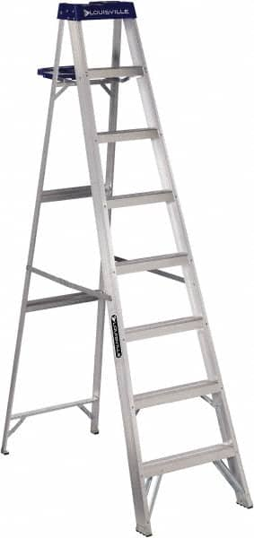 Louisville - 7 Steps, 8' High, Type I Rating, Aluminum Step Ladder - Exact Industrial Supply