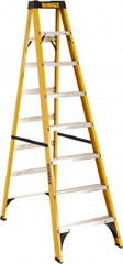 DeWALT - 7 Steps, 8' High, Type I Rating, Fiberglass Step Ladder - Exact Industrial Supply