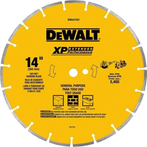 DeWALT - 14" Diam x 1" Hole x 1/2" Thick, I Hardness, Surface Grinding Wheel - Diamond, Type 1, Fine/Extra Fine Grade - Exact Industrial Supply