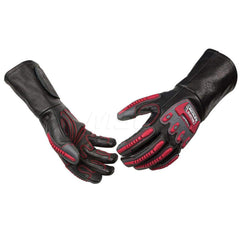 Welding Gloves: Size 2X-Large, Uncoated, MIG Welding Application Black & Red, Uncoated Coverage, Textured Grip