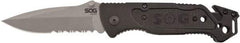 SOG Specialty Knives - 3-13/32" Blade, 8.2" OAL, Partially Serrated Clip Point Folding Knife - 4.8" Closed Length, Plastic, 1 Blade, 1 Edge - Exact Industrial Supply