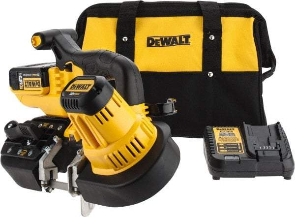 DeWALT - 20 Volt, 32-7/8" Blade, 740 SFPM Cordless Portable Bandsaw - 2-1/2" (Round) & 2-1/2 x 2-1/2" (Rectangle) Cutting Capacity, Lithium-Ion Battery Included - Exact Industrial Supply