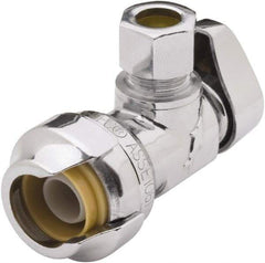 SharkBite - 1/2 & 1/4" Pipe, 200 psi WOG Rating, Brass Angle Stop Valve - Chrome Finished Handle, Push Fit End Connections, For Potable Water Applications - Exact Industrial Supply