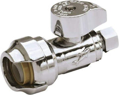 SharkBite - 1/2 & 3/8" Pipe, 200 psi WOG Rating, Brass Stop Valve - Chrome Finished Handle, Push Fit End Connections, For Potable Water Applications - Exact Industrial Supply