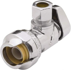SharkBite - 1/2 & 3/8" Pipe, 200 psi WOG Rating, Brass Angle Stop Valve - Chrome Finished Handle, Push Fit End Connections, For Potable Water Applications - Exact Industrial Supply