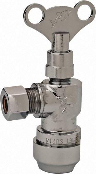 SharkBite - 1/2 & 3/8" Pipe, 200 psi WOG Rating, Brass Angle Stop Valve - Loose Key Handle, Push Fit End Connections, For Potable Water Applications - Exact Industrial Supply