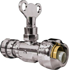 SharkBite - 1/2 & 3/8" Pipe, 200 psi WOG Rating, Brass Stop Valve - Loose Key Handle, Push Fit End Connections, For Potable Water Applications - Exact Industrial Supply