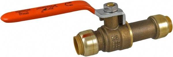 SharkBite - 1/2 x 1/2" Pipe, Standard Port, Brass Standard Ball Valve - Inline - Two Way Flow, Push-to-Connect x Push-to-Connect Ends, Steel Handle, 200 WOG - Exact Industrial Supply