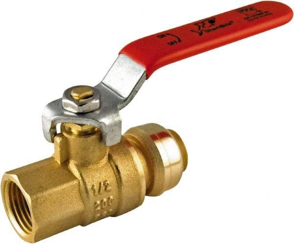 SharkBite - 3/4 x 3/4" Pipe, Standard Port, Brass Valve Female Connector Ball Valve - Inline - Two Way Flow, Push-to-Connect x FNPT Ends, Steel Handle, 200 WOG - Exact Industrial Supply