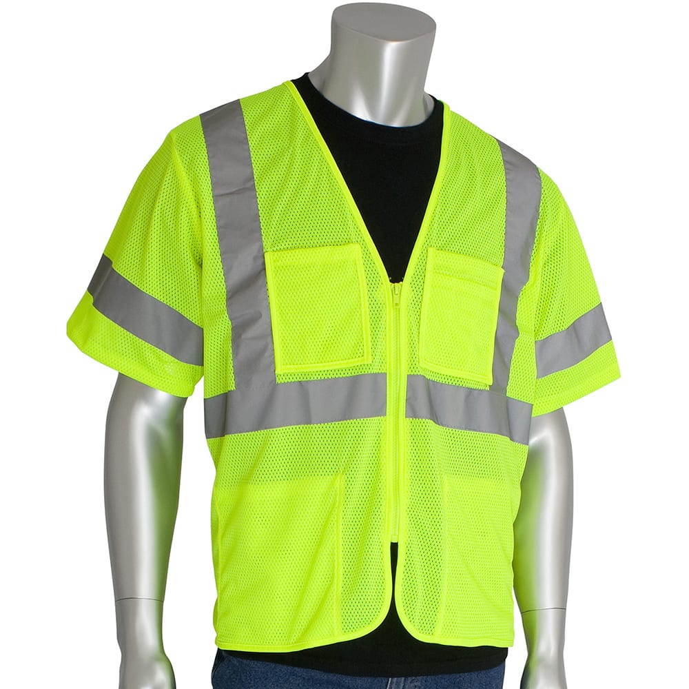 High Visibility Vest: Yellow, Zipper Closure, 4 Pocket