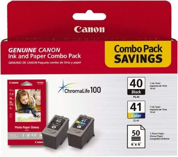 Canon - Black & Multi Colored Ink & Paper Combo - Use with Canon PIXMA iP1600, iP1700, MP150, MP160, MP170, MP450, MP460 - Exact Industrial Supply
