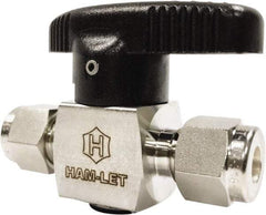 Ham-Let - 3/8" Pipe, 3,000 psi WOG Rating, 316/316L Stainless Steel, Inline, One Way Instrumentation Plug Valve - Wedge Handle, Compression x Compression End Connections, Reinforced PTFE Seal - Exact Industrial Supply