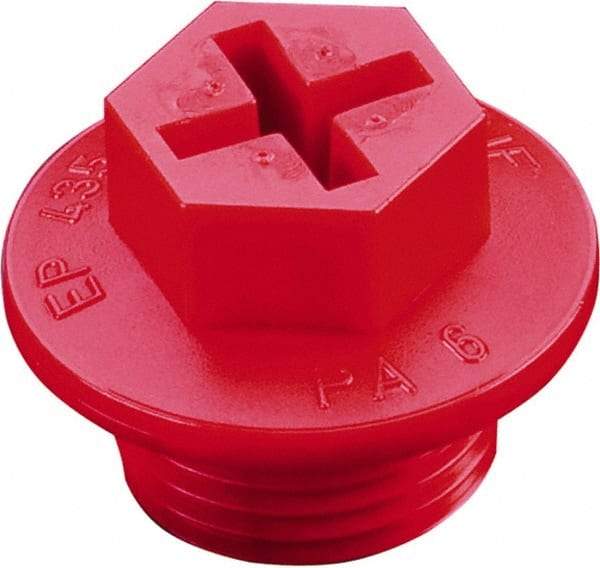 Caplugs - Hex Head with Slot, Threaded Plug - 1.65" OD, 1-3/16" Long, High-Density Polyethylene, Red - Exact Industrial Supply