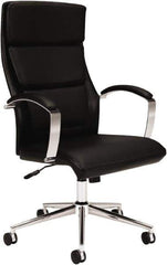 Basyx - 45-3/4" High Executive High Back Leather Chair - 25" Wide x 27-1/2" Deep, Leather Seat, Black - Exact Industrial Supply