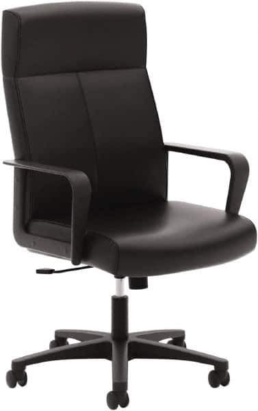 Basyx - 47" High Executive High Back Leather Chair - 25" Wide x 26-1/2" Deep, Soft Leather Seat, Black - Exact Industrial Supply