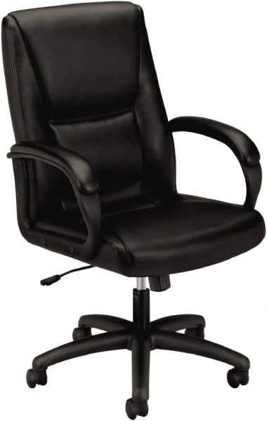 Basyx - 45" High Executive Mid Back Chair - 25" Wide x 39-1/4" Deep, Leather Seat, Black - Exact Industrial Supply