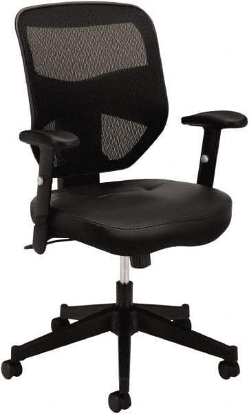 Basyx - 42-1/2" High High Back Chair - 29" Wide x 36" Deep, Leather Seat, Black - Exact Industrial Supply