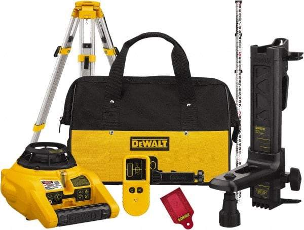 DeWALT - 1,000' Measuring Range, 1/4" at 100' Accuracy, Self-Leveling Rotary Laser - ±5° Self Leveling Range, 150, 300 & 600 RPM, 1 Beam, 2 D Alkaline Battery Included - Exact Industrial Supply