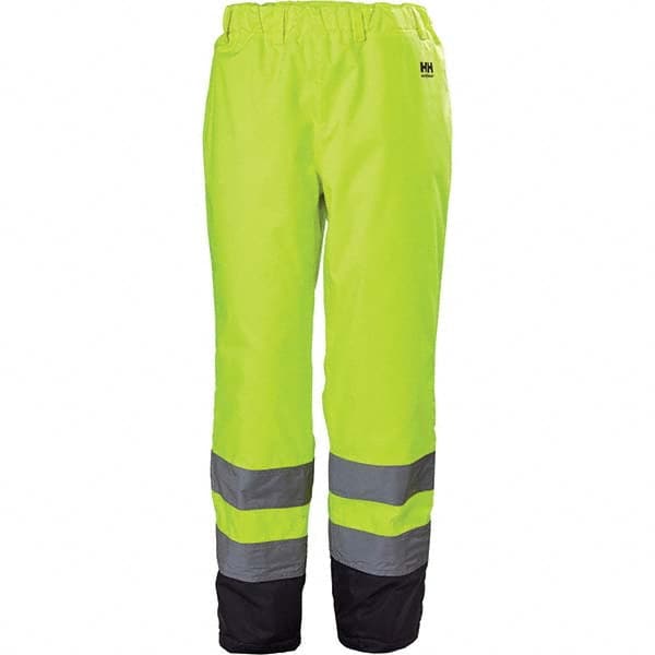 Helly Hansen - Size L Hi-Vis Yellow & Charcoal Rain & Wind Resistant & Waterproof & High Visibility Rain Pants - Exact Industrial Supply
