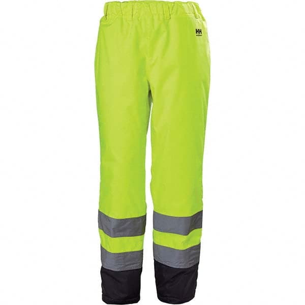 Helly Hansen - Size S Hi-Vis Yellow & Charcoal Rain & Wind Resistant & Waterproof & High Visibility Rain Pants - Exact Industrial Supply