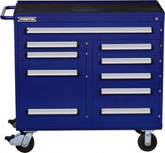 Proto - 10 Drawer Steel Tool Roller Cabinet - 45" Wide x 42-1/2" High x 21-3/8" Deep, Ball Bearing Drawer Slides, Blue - Exact Industrial Supply